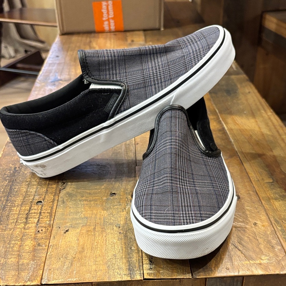 Vans Black and Gray Checkered Slip-On Sneakers